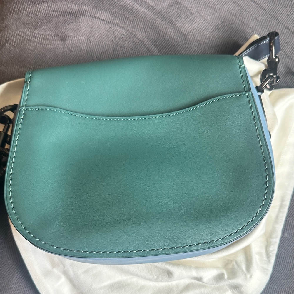 Coach color block Teal Saddle Crossbody Bag with Blue Accents - Picture 10 of 12